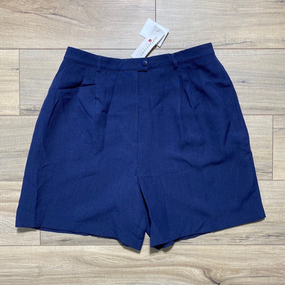 Reflections‎ by Spiegel Women's High Rise Pleated Shorts Size 16 Navy Blue